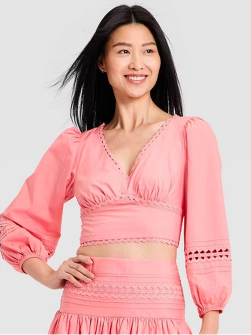 Women’s Long Sleeve Eyelet Top Rose Pink a new day